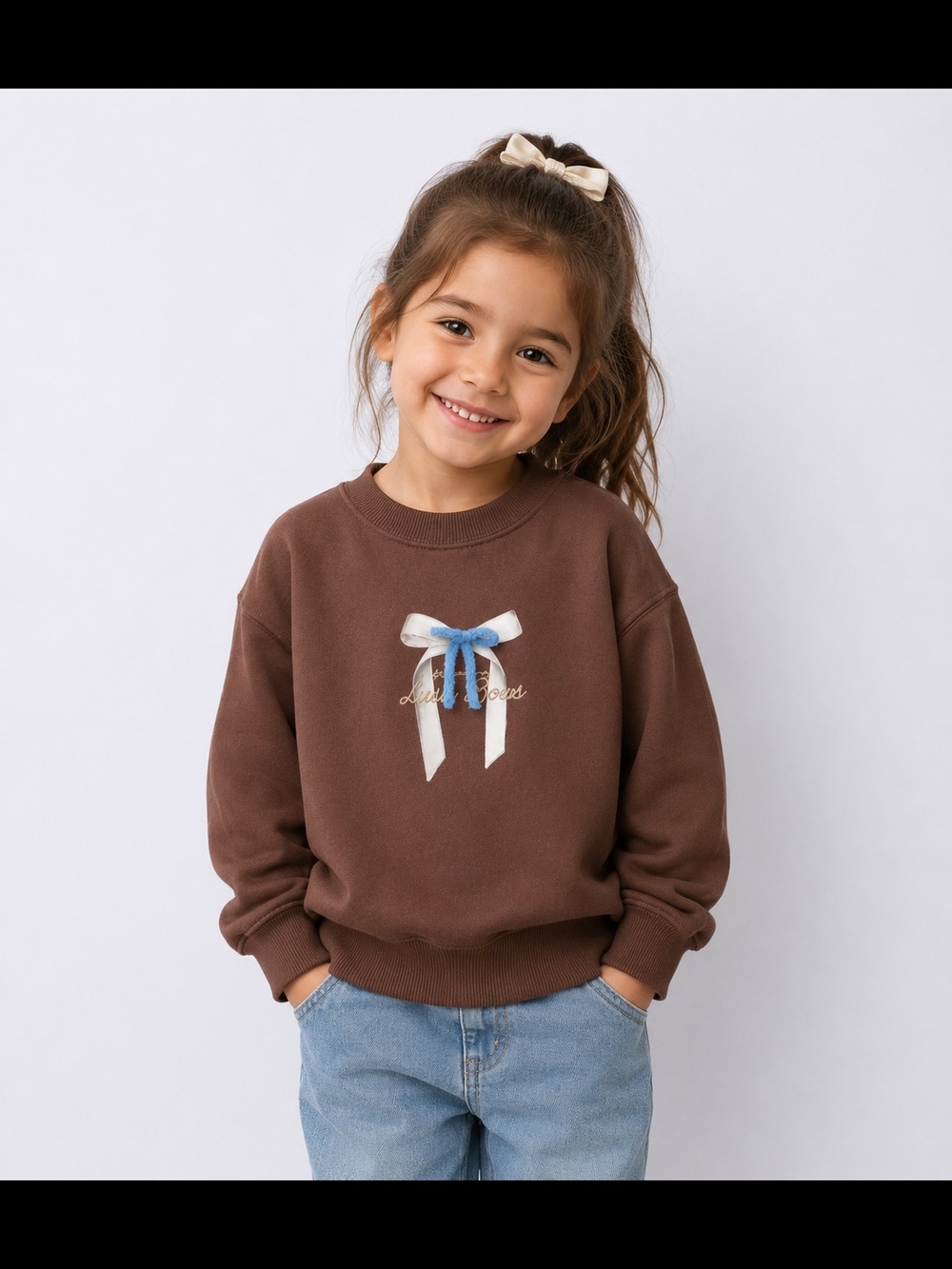 Zara Sweatshirt Cream Blue Bow Brown 6/7